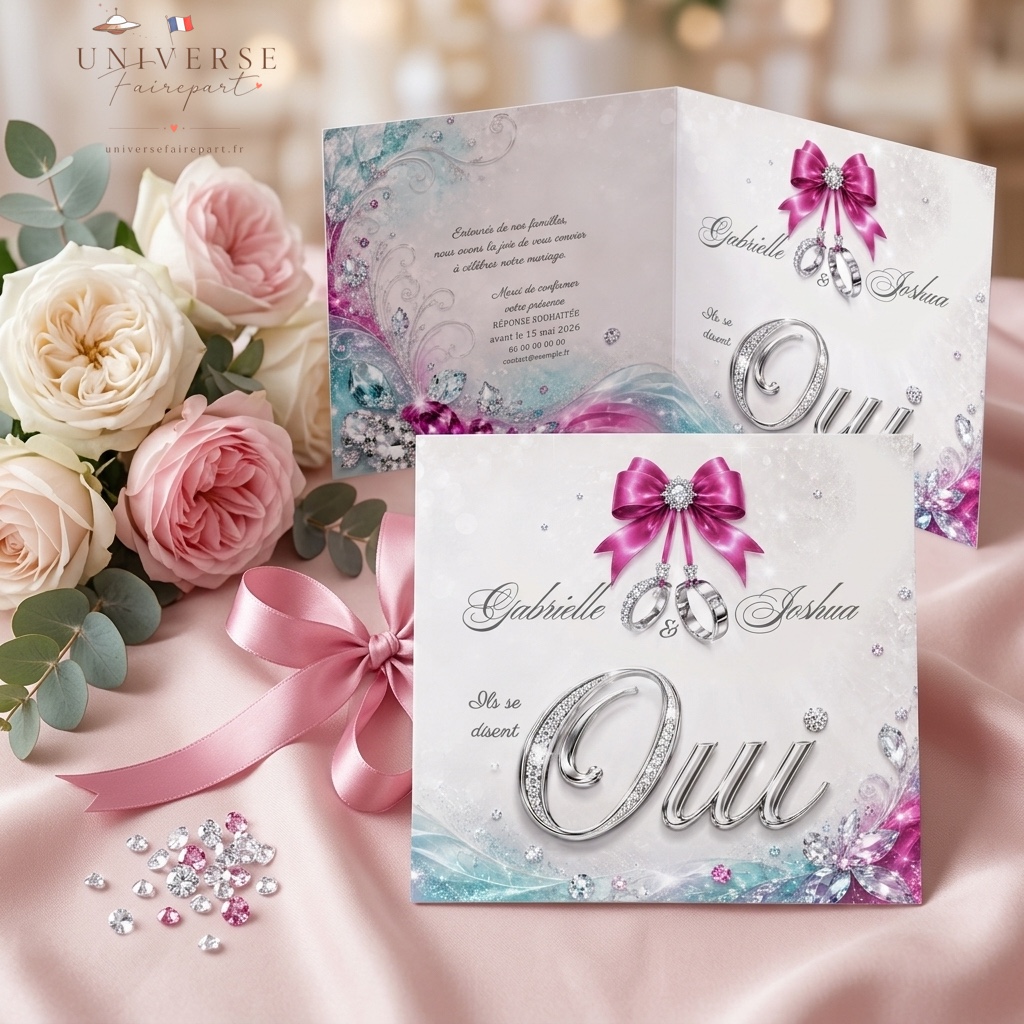 N°451 faire-part camaïeu bleu turquoise et rose glams