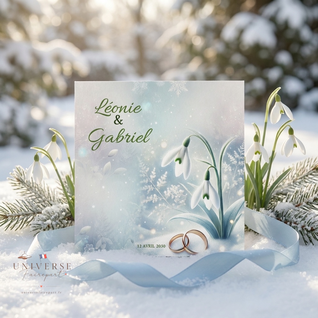 N°456 Faire-part Mariage Champêtre Perce Neige