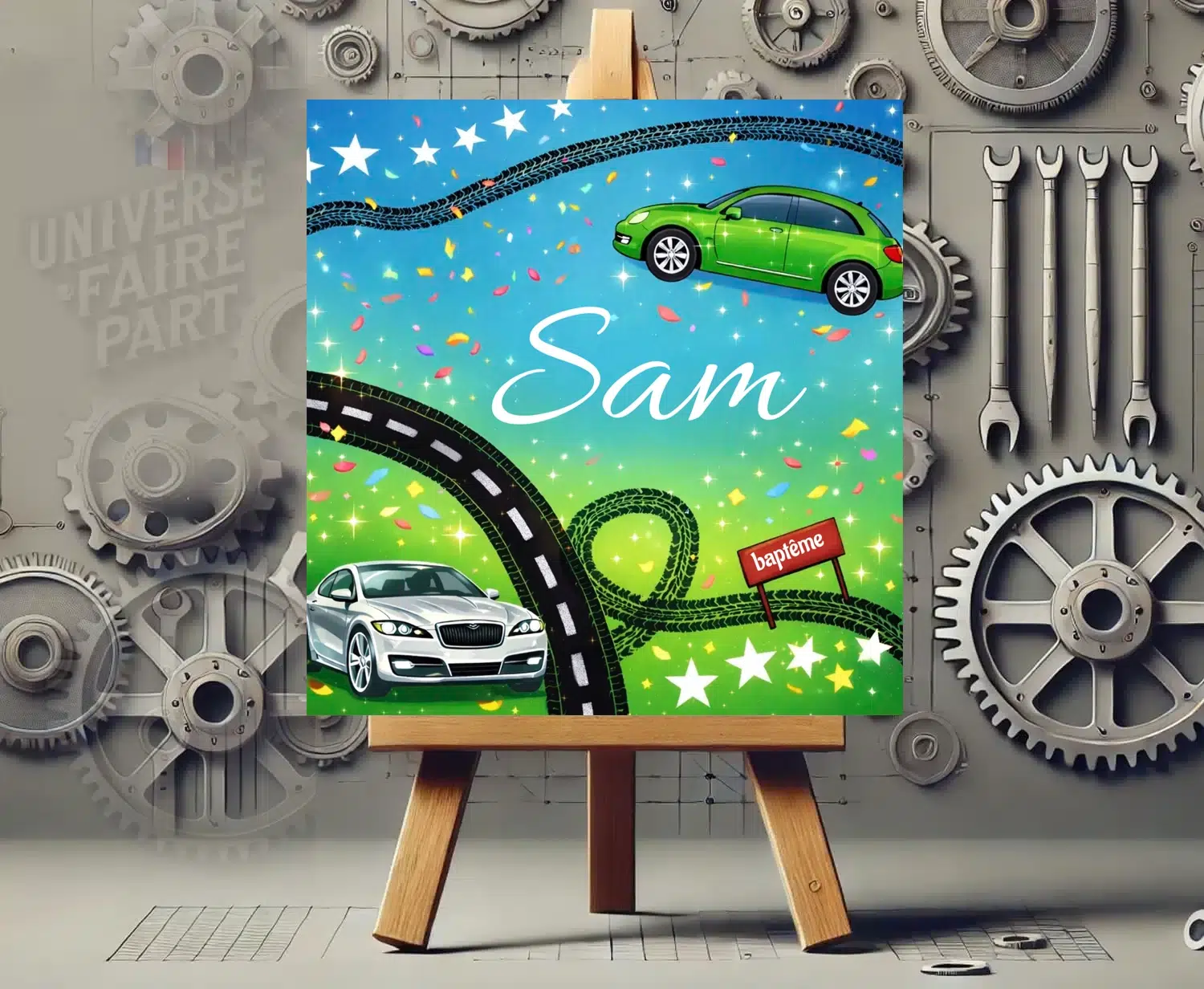 N°455 – Faire-part  Original – bébé voiture fille ou garçon