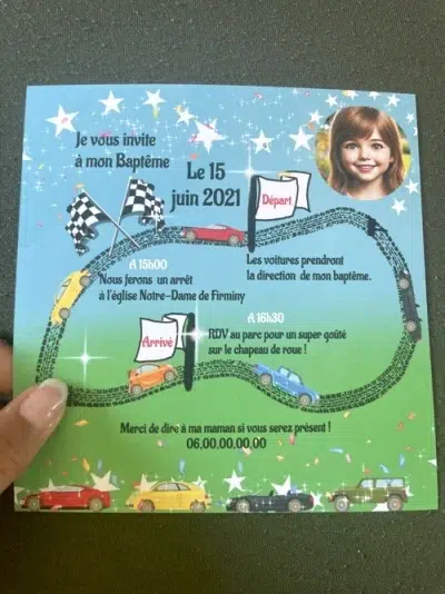 N°455 - Faire-part Original - bébé voiture fille ou garçon