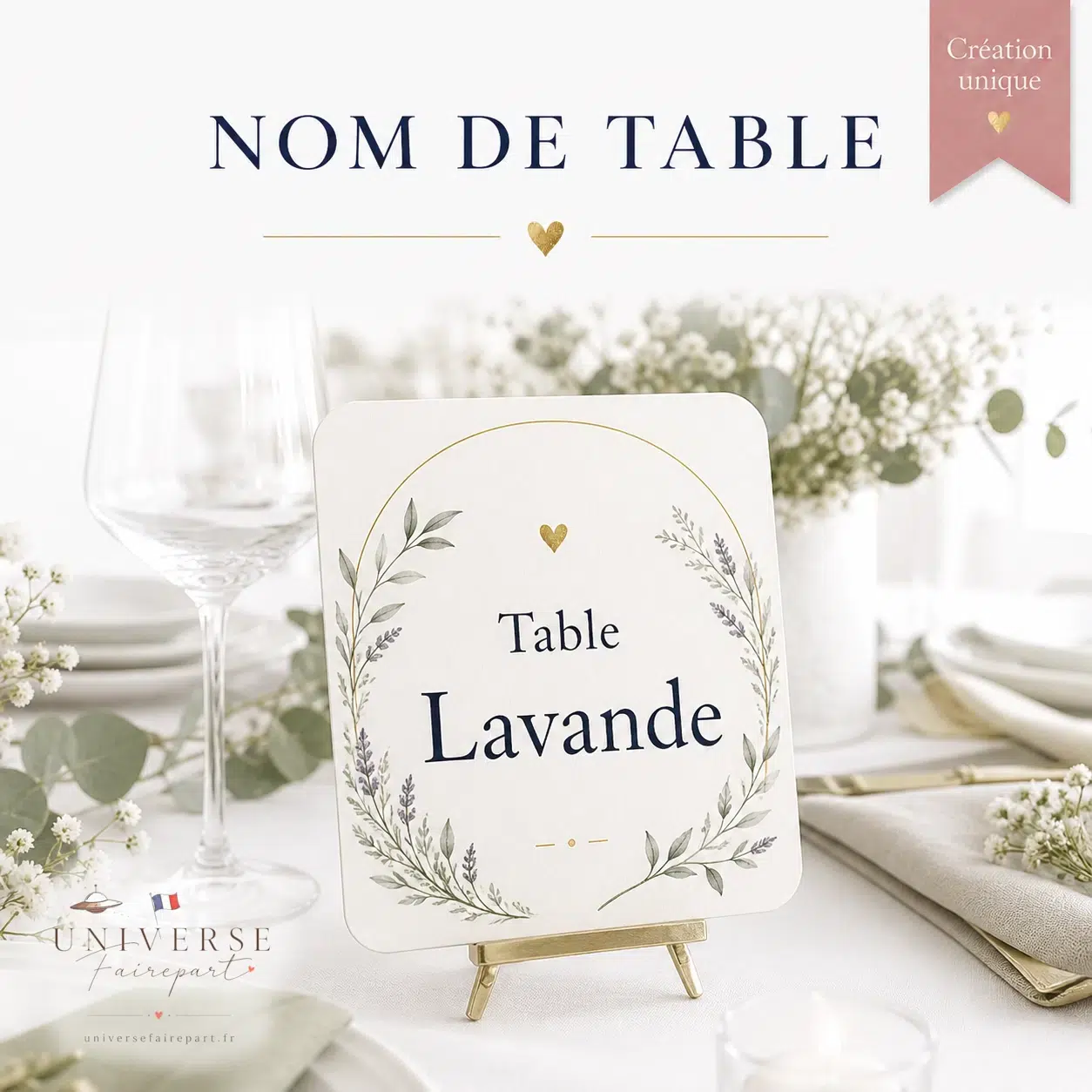 Création Unique Noms de Table 1 face