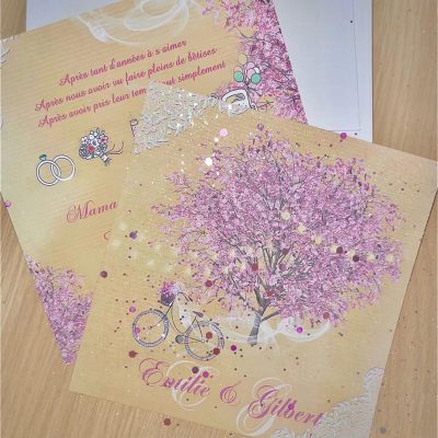 N°183 - Faire-part Mariage arbre Cerisier Romantique sur Kraft – Image 7