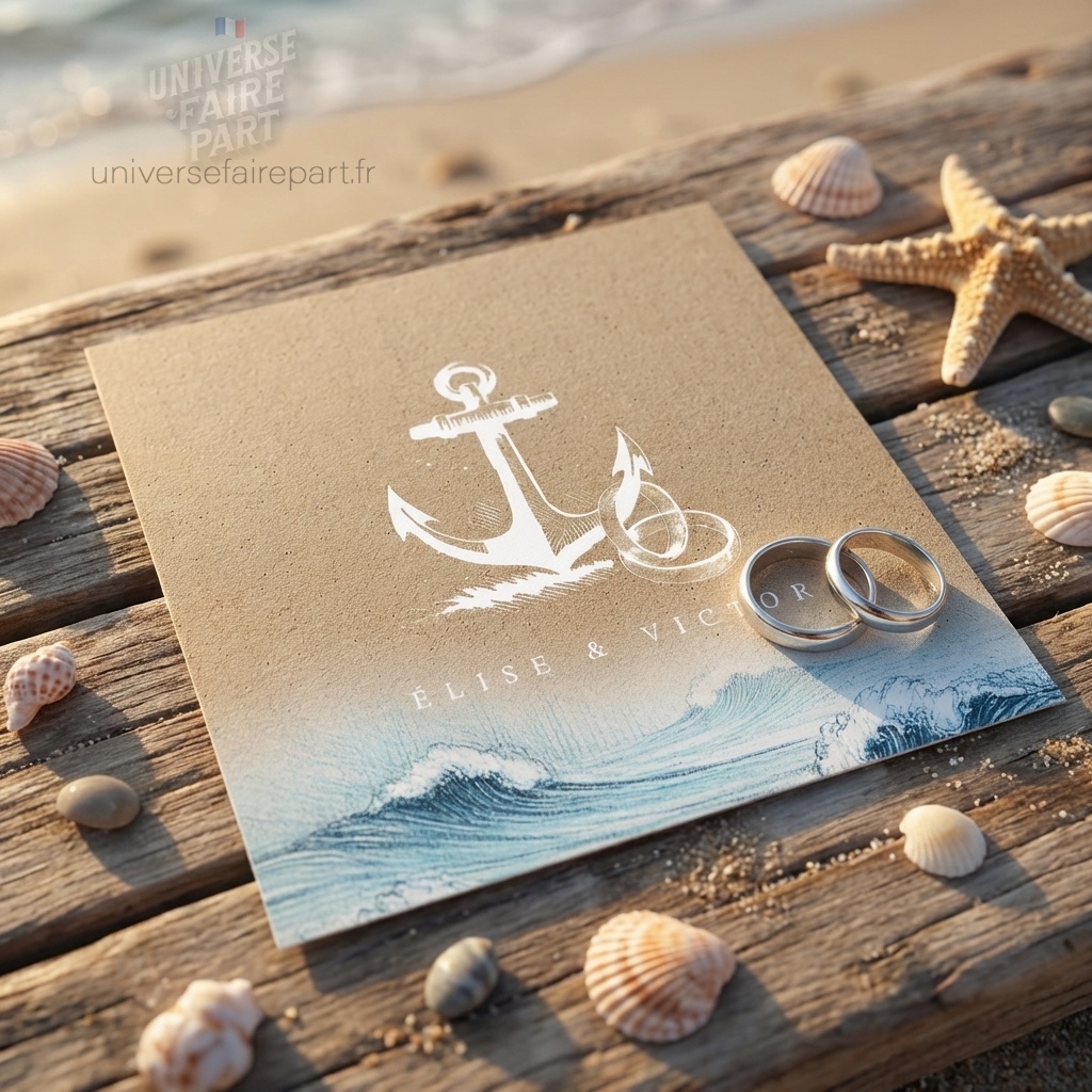 N°535 –  Faire-part mariage Ancre d&rsquo;Amour en Bateau – Semper Fi
