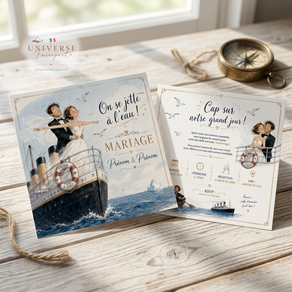 N°531 Faire-part mariage humoristique Titanic