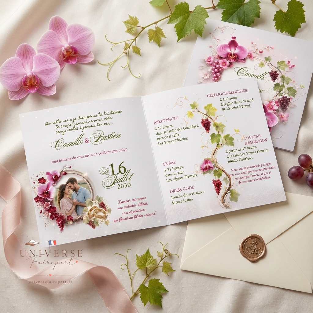 N°549 Faire-part mariage la vigne et l'orchidée