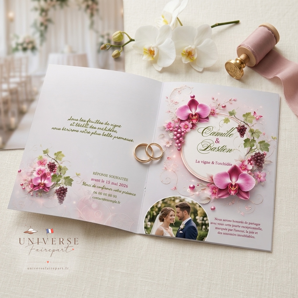 N°549 Faire-part mariage la vigne et l'orchidée