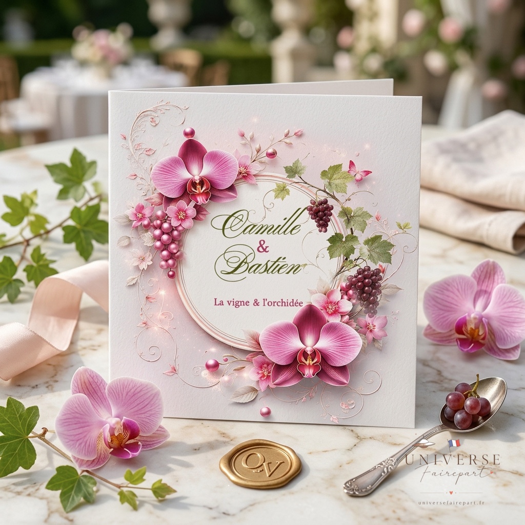 N°549 Faire-part mariage  la vigne et l&rsquo;orchidée