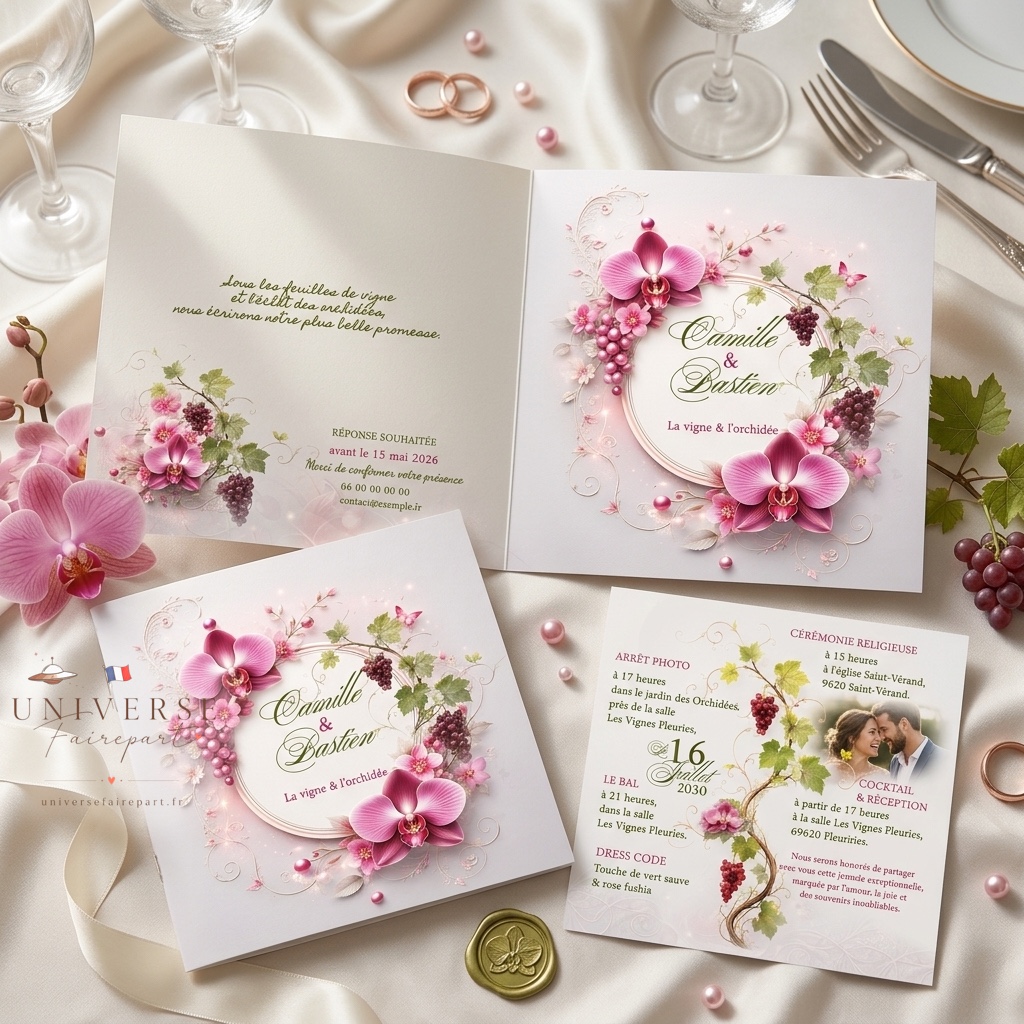 N°549 Faire-part mariage la vigne et l'orchidée