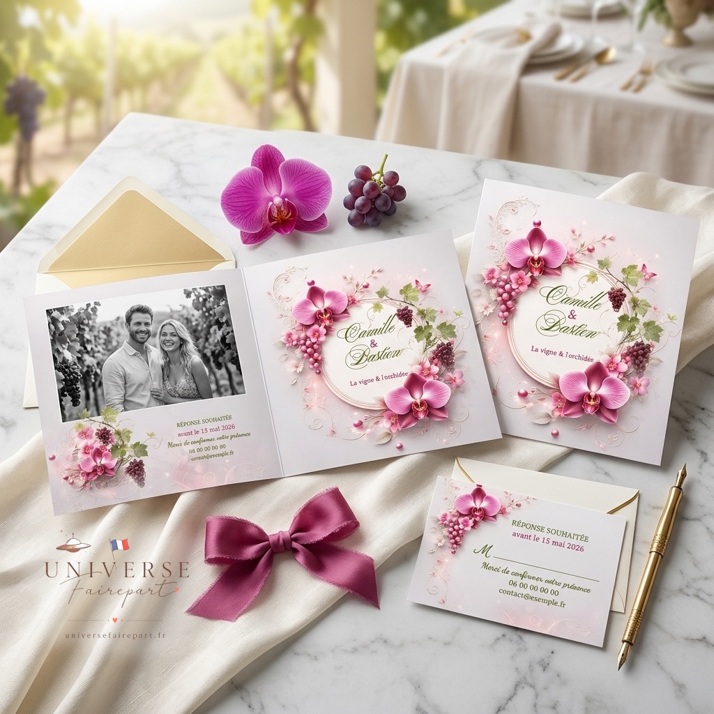 N°549 Faire-part mariage la vigne et l'orchidée