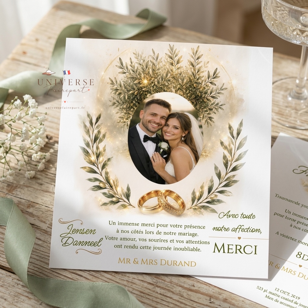 N° 349.4 remerciement de Mariage Oliviers Éternels