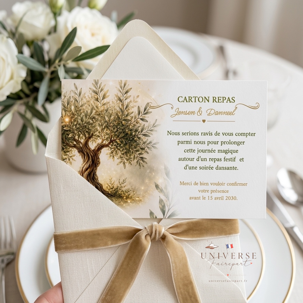 N° 349.1 Carton Repas de Mariage Oliviers Éternels