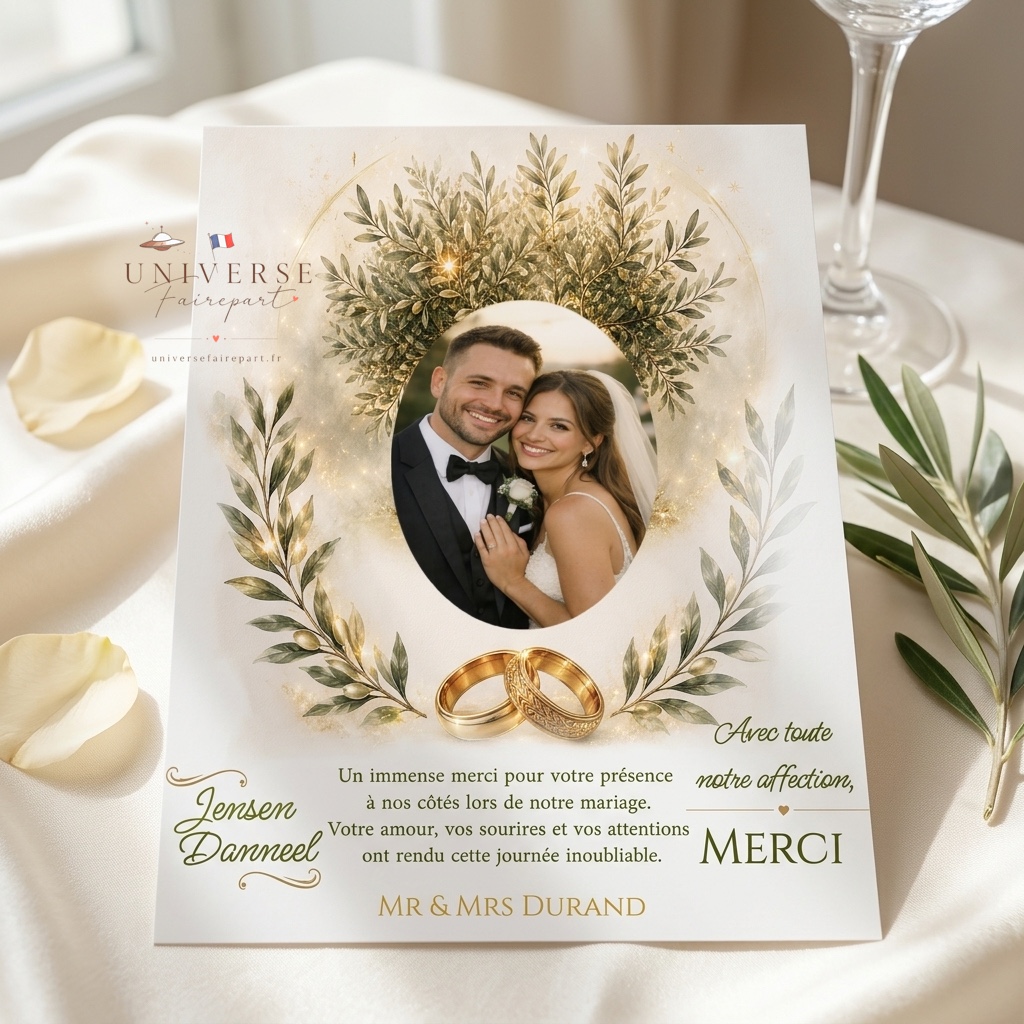 N° 349.4 remerciement de Mariage Oliviers Éternels