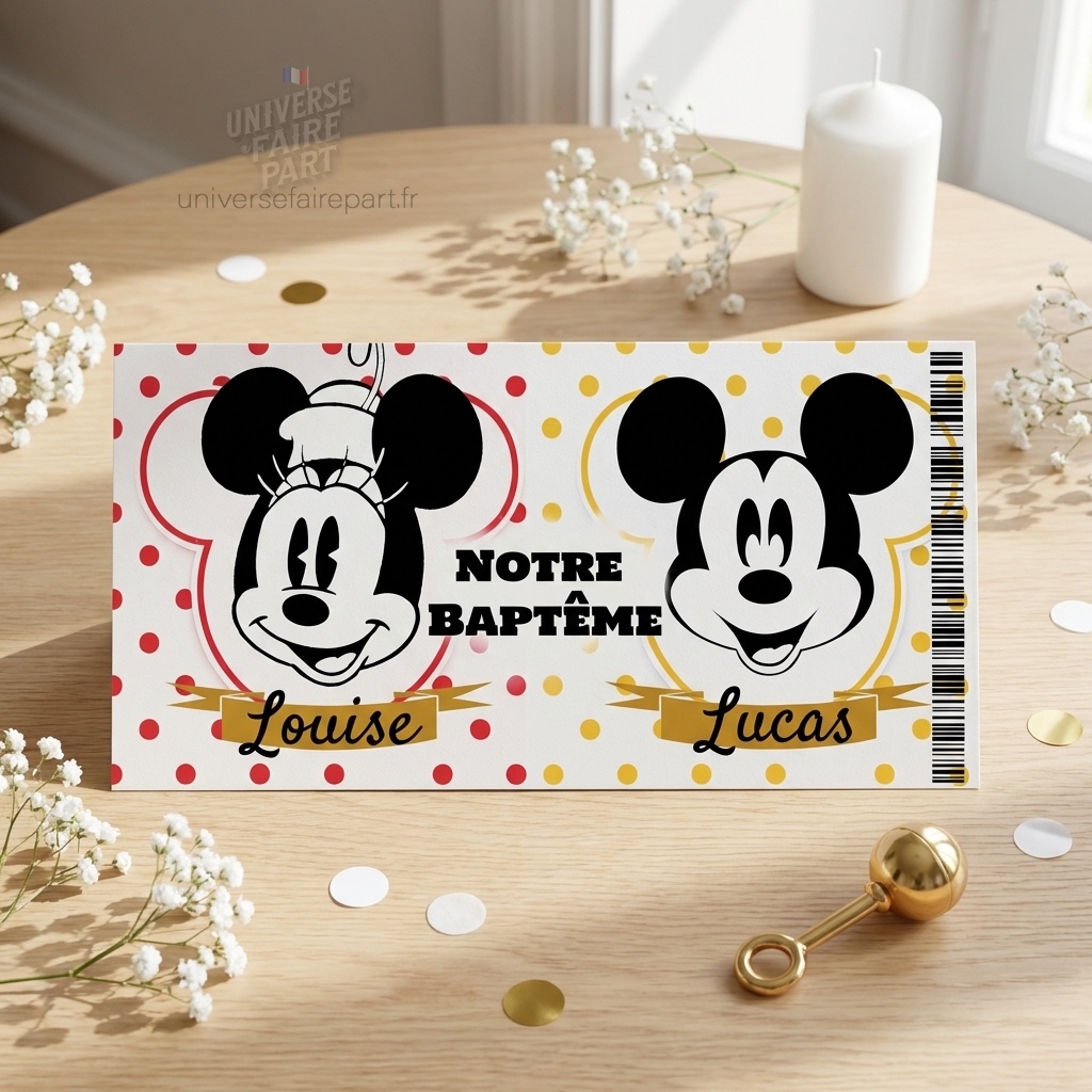 N°547 – Faire-part  ticket PASS 1 journée  Minnie & Mickey 1928