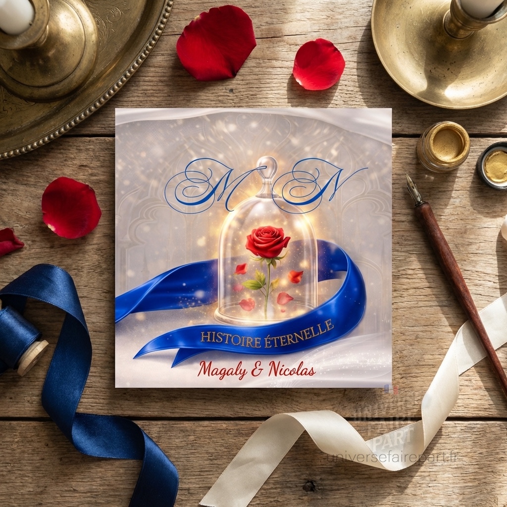 N°553 –  PREMIUM Faire-part Histoire éternelle  belle et la bête dessin