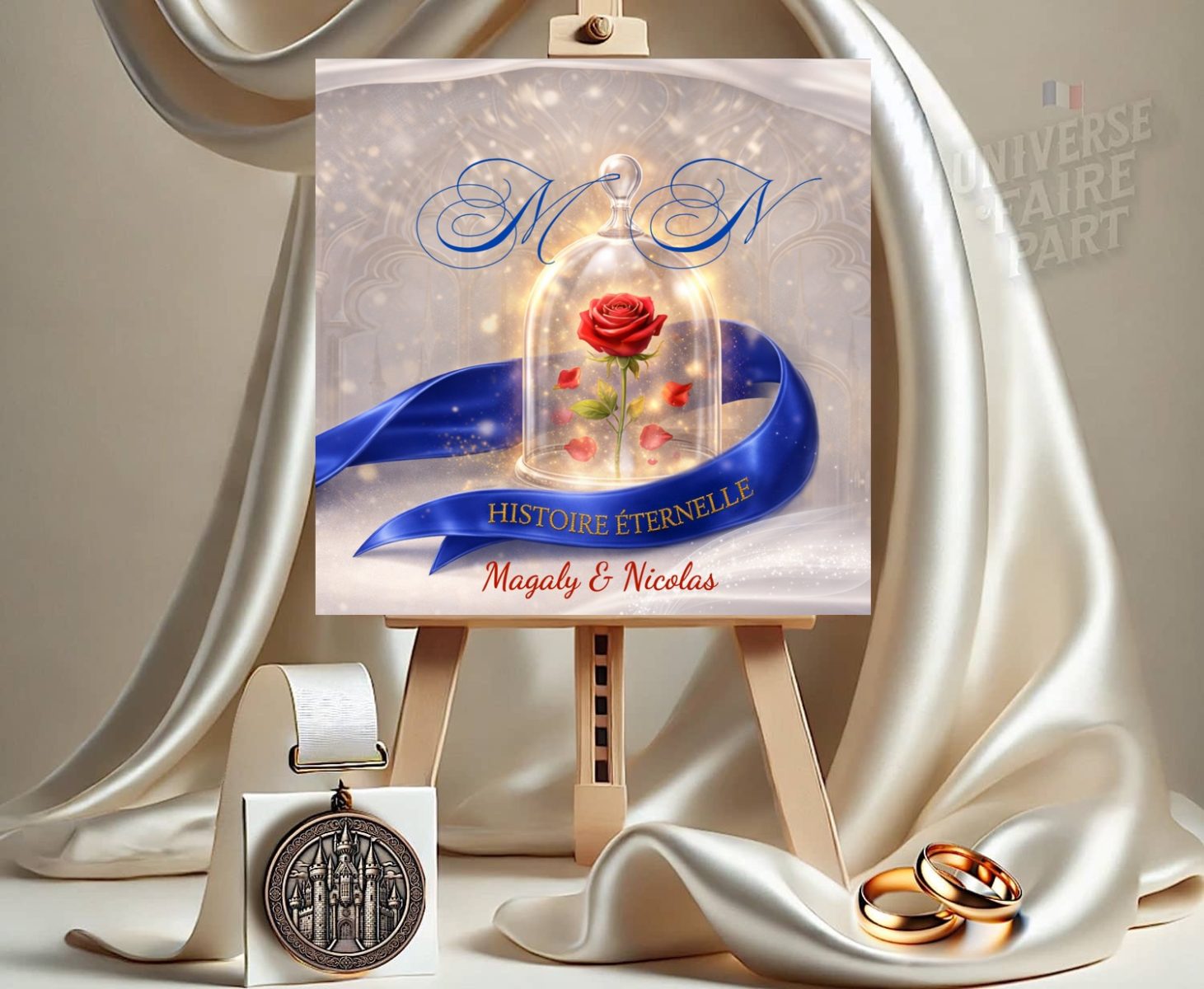 N°553 –  PREMIUM Faire-part Histoire éternelle  belle et la bête dessin