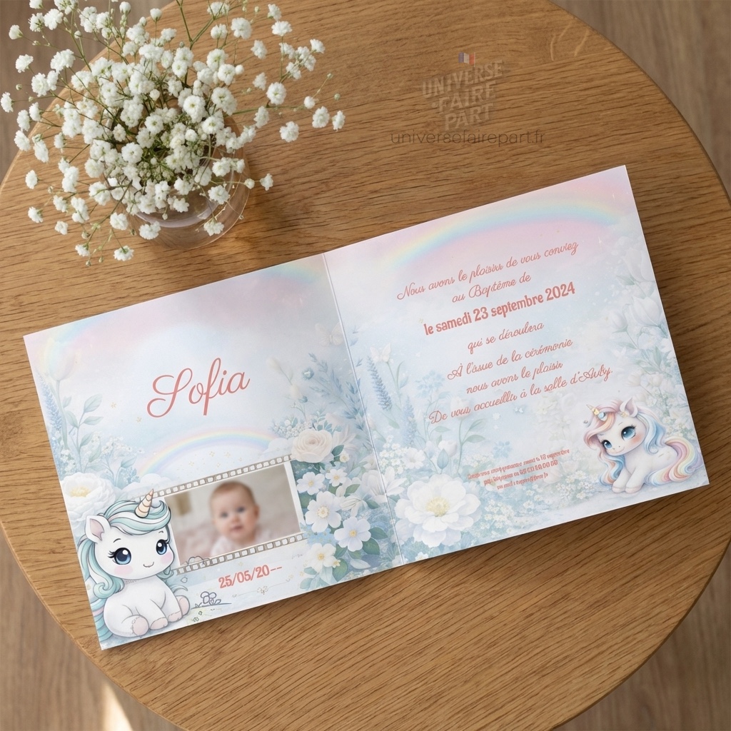 N°552 - Faire-part Licorne Fantaisie Enchantée