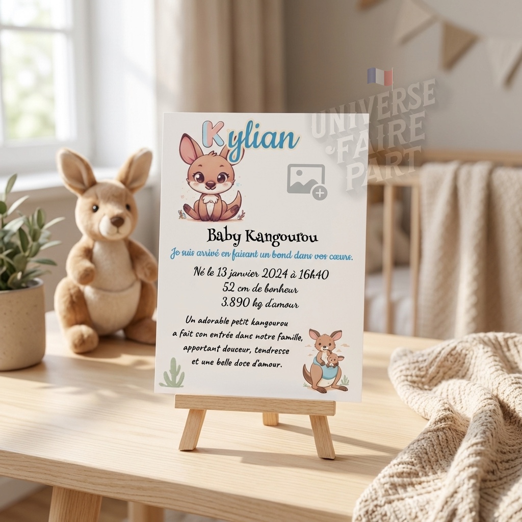 N°A11- faire-part naissance L’Alphabet des Animaux Kangourou