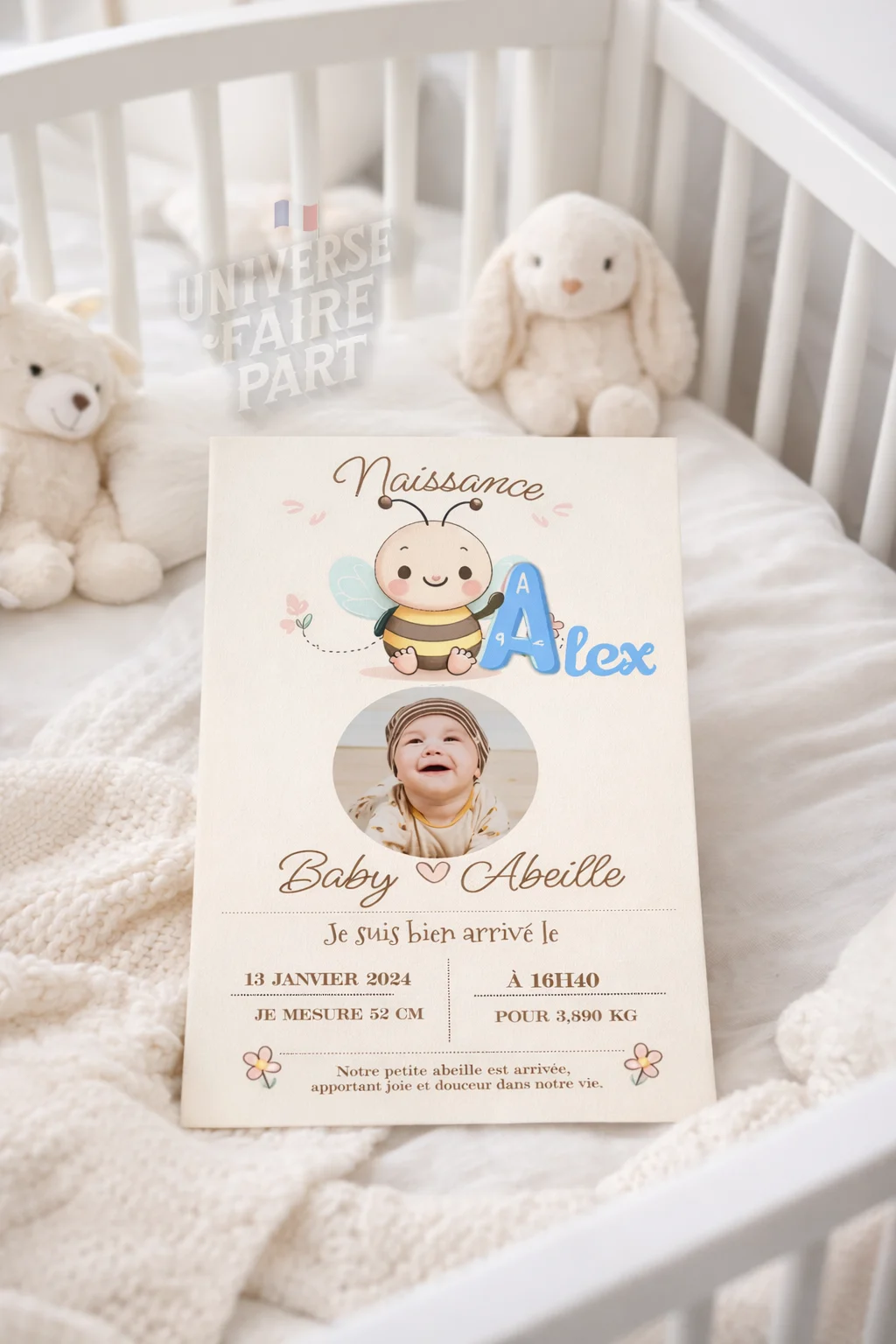 N°A1- faire-part naissance L’Alphabet des Animaux Abeille