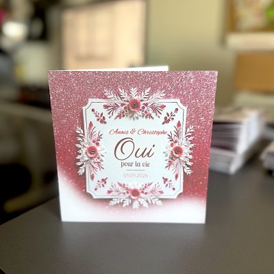 N°161 - Faire-part Féerie Fuchsia et Plumes Invitation Mariage Enchantée