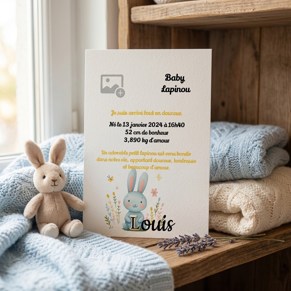 N°A12- faire-part naissance L’Alphabet des Animaux Lapin