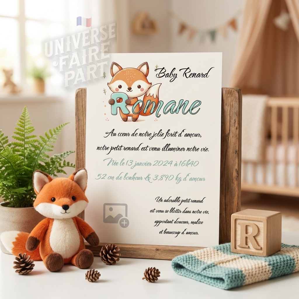 N°A18- faire-part naissance L’Alphabet des Animaux Renard