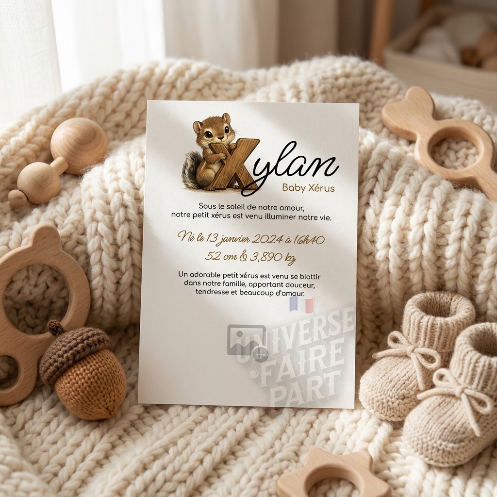 N°A25- faire-part naissance L’Alphabet des Animaux  Xérus petit écureuil