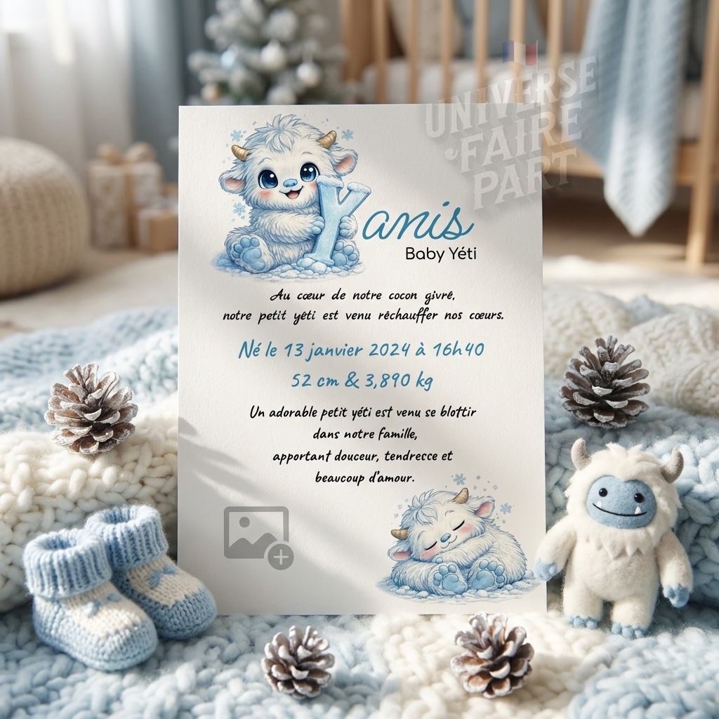 N°A26- faire-part naissance L’Alphabet des Animaux Yéti