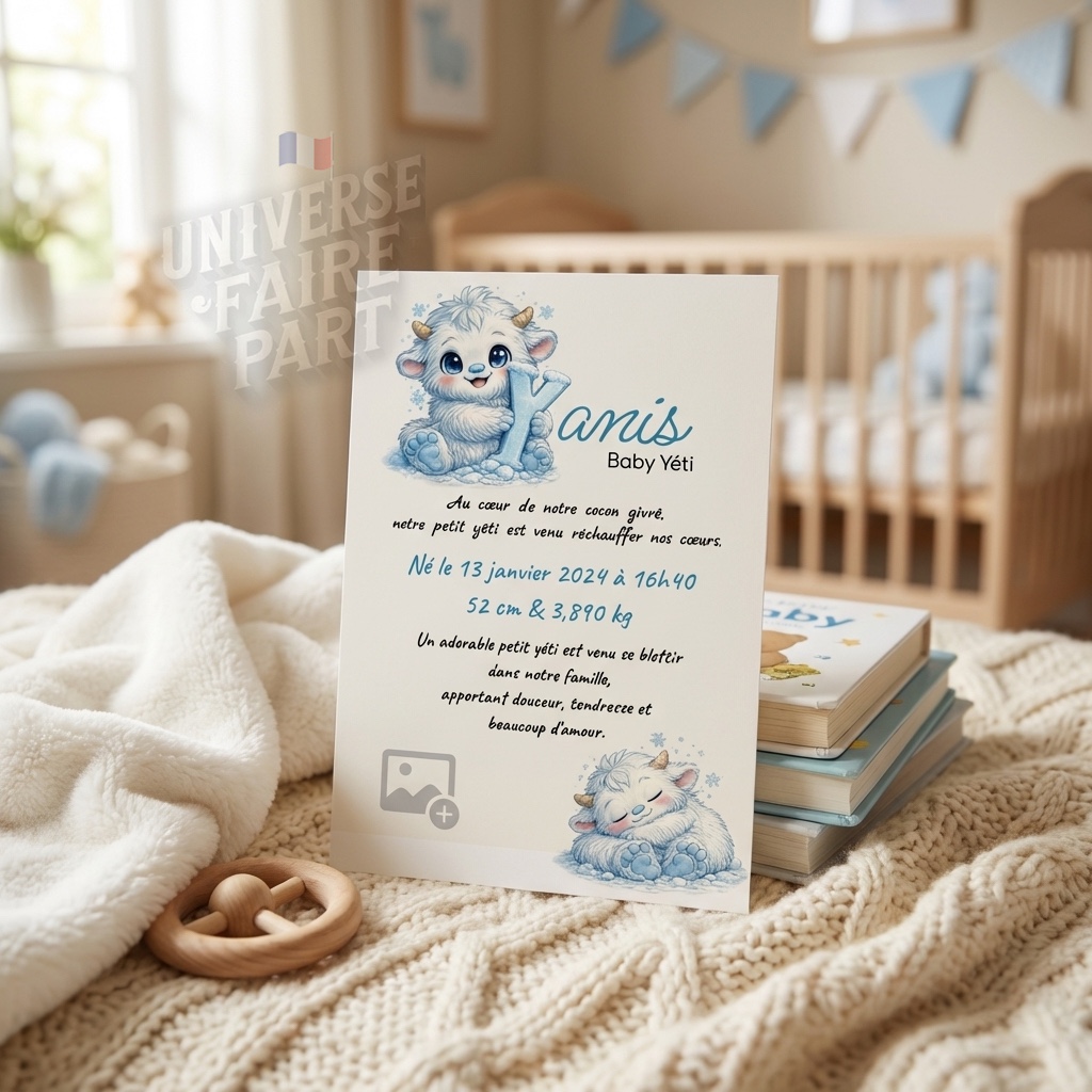 N°A26- faire-part naissance L’Alphabet des Animaux Yéti