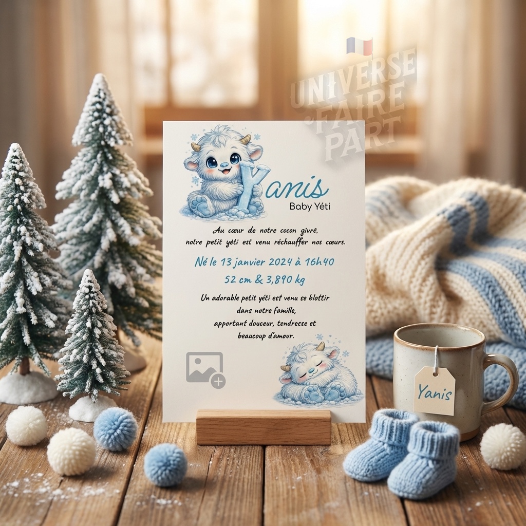 N°A26- faire-part naissance L’Alphabet des Animaux Yéti