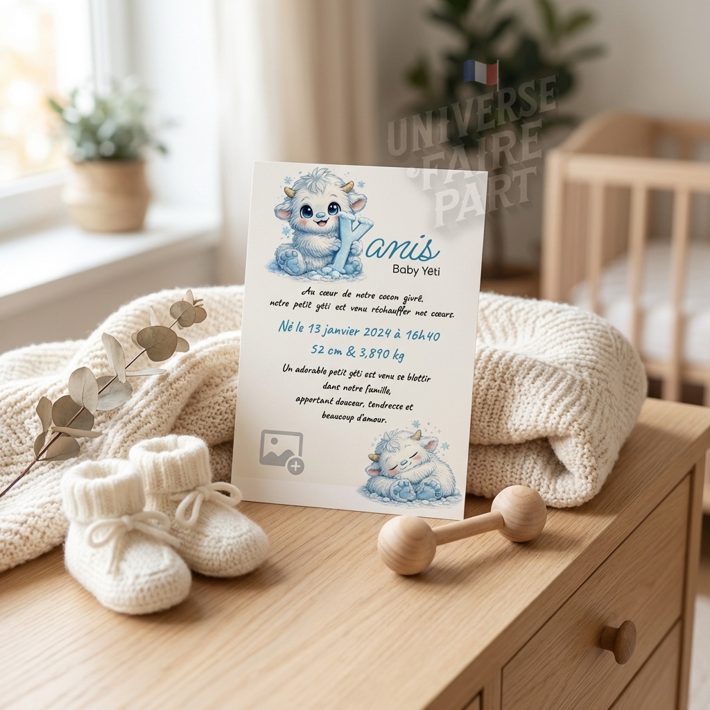 N°A26- faire-part naissance L’Alphabet des Animaux Yéti