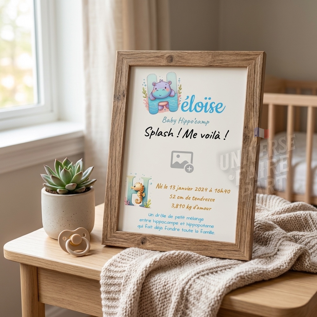 N°A8- faire-part naissance L’Alphabet des Animaux  Hippopotame Hippocampe