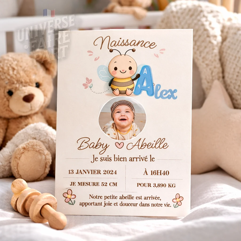 N°A1- faire-part naissance L’Alphabet des Animaux Abeille
