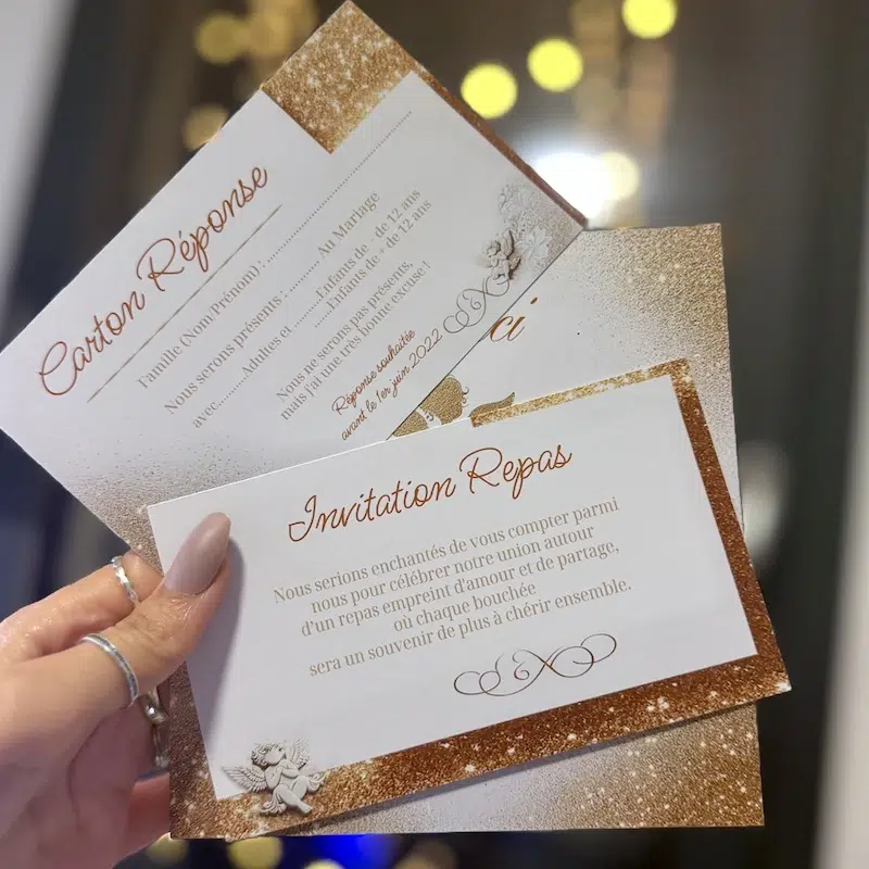 N°62- Faire-part Or Glitter angelot Mariage ou naissance