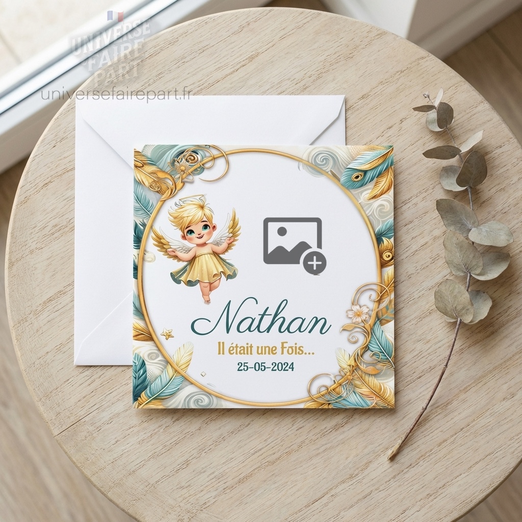 N°56 Faire-part Ange – Éclats Dorés et Harmonie Verdoyante