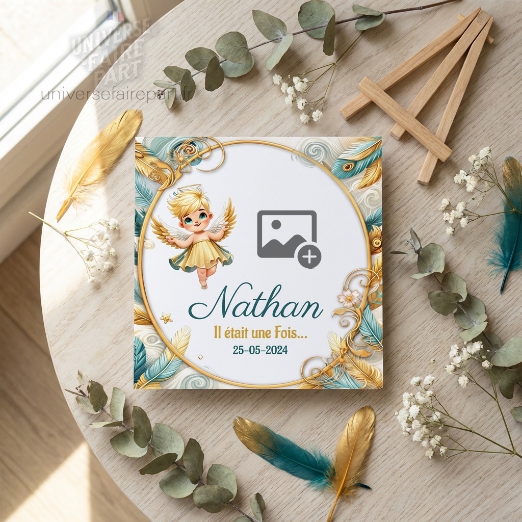 N°56 Faire-part Ange – Éclats Dorés et Harmonie Verdoyante