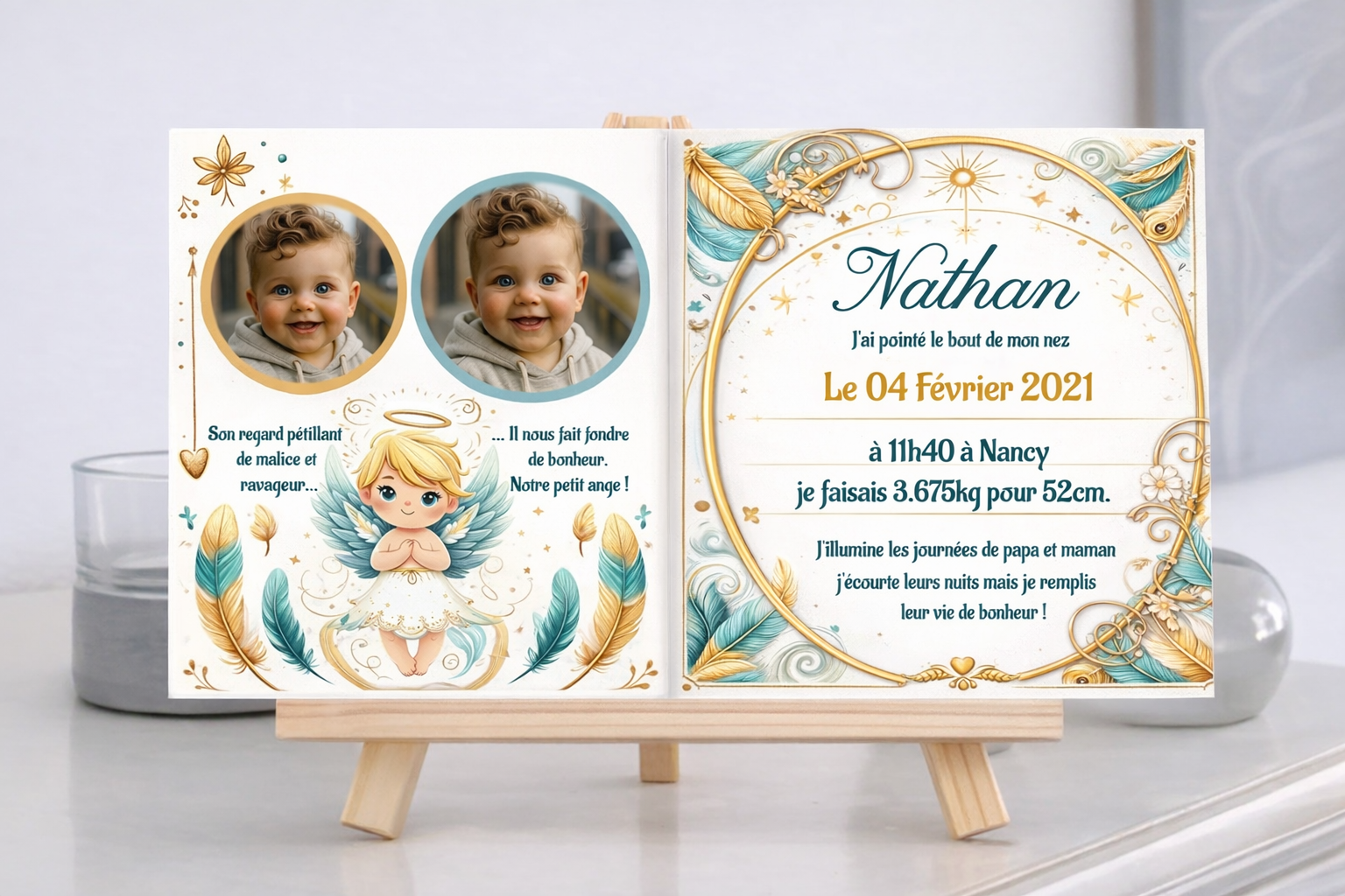 N°56 Faire-part Ange – Éclats Dorés et Harmonie Verdoyante