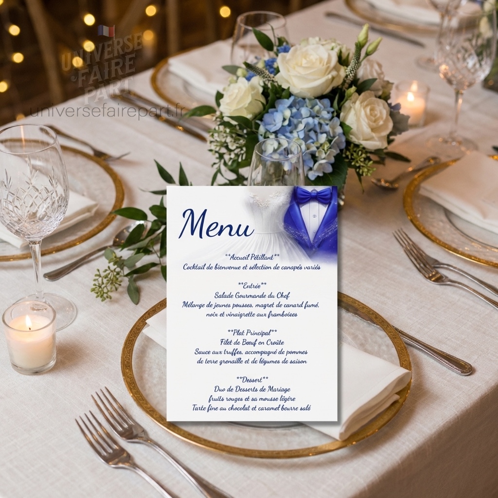 N°219.7 -Menu Fusion des Cœurs en bleu roi