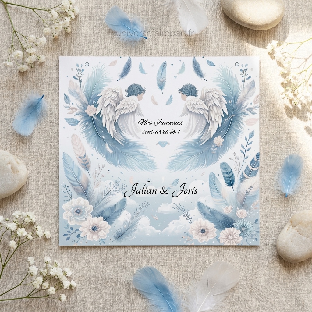 N°59 - Faire-part ange, Naissance de jumeaux Garçons
