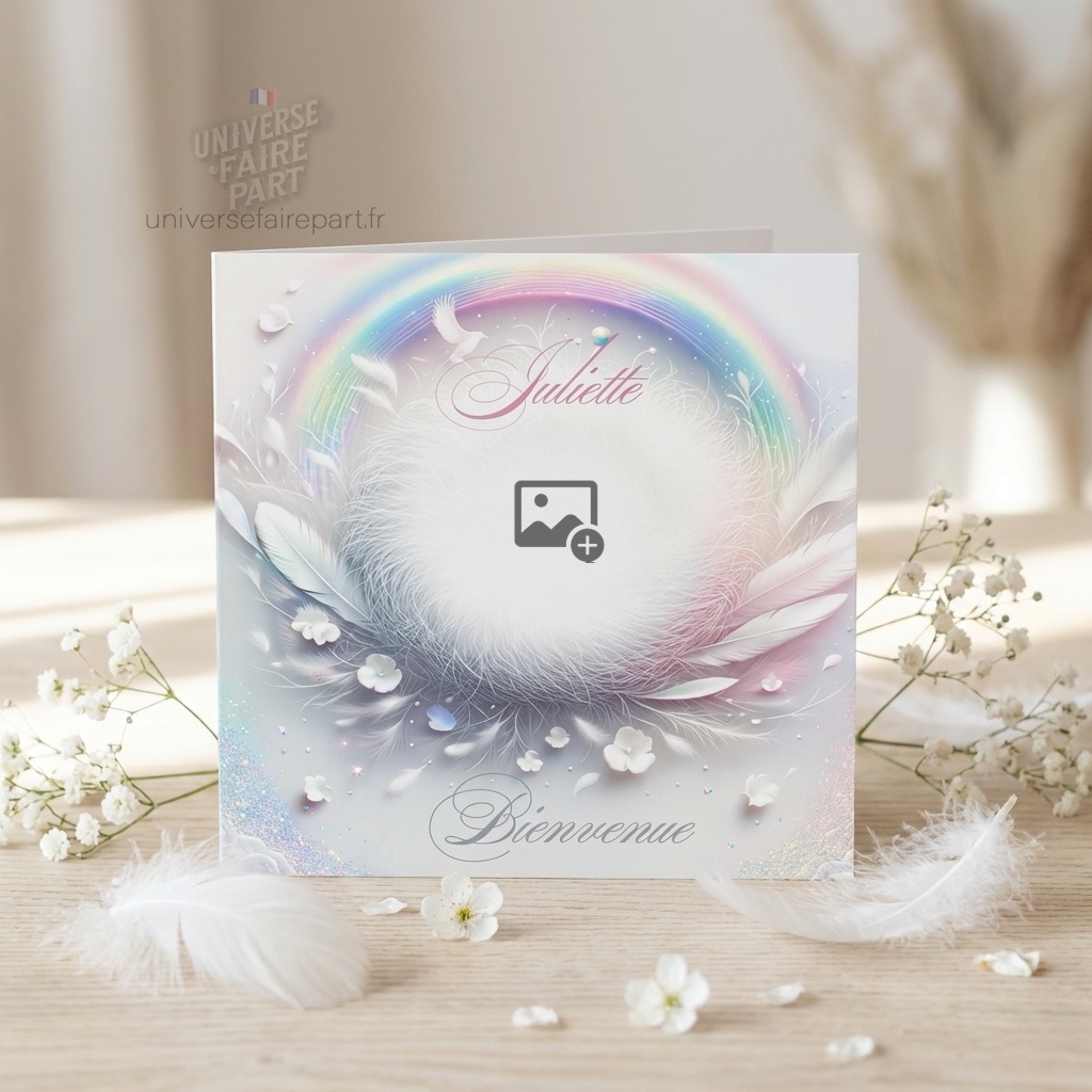 N°129- Faire-part Original Rose Poudré Bébé Arc-en-ciel