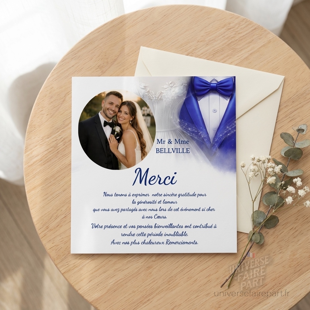 N°219.6 -Carte remerciement Fusion des Cœurs en bleu roi