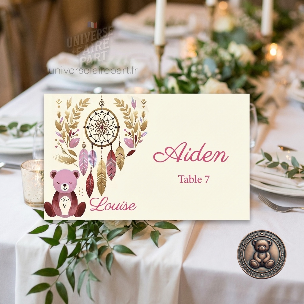 N°543.2 – Porte nom marque place Doux Rêves d&rsquo;Ourson plumes