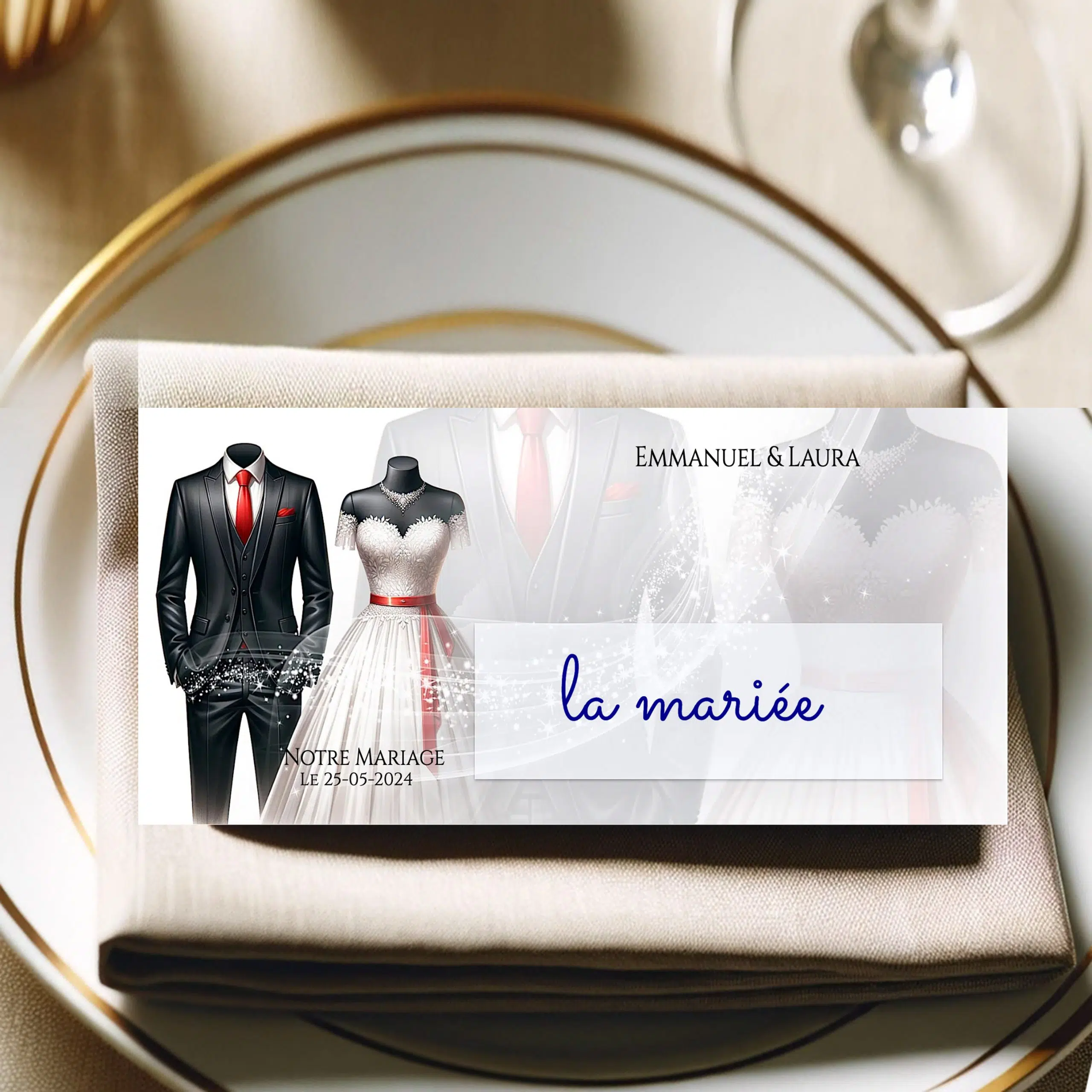 N°216.3 - porte nom Duo d'Amour Mariage en Rouge Costume