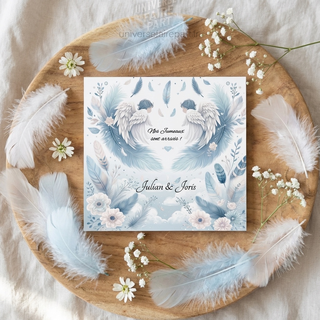 N°59 - Faire-part ange, Naissance de jumeaux Garçons