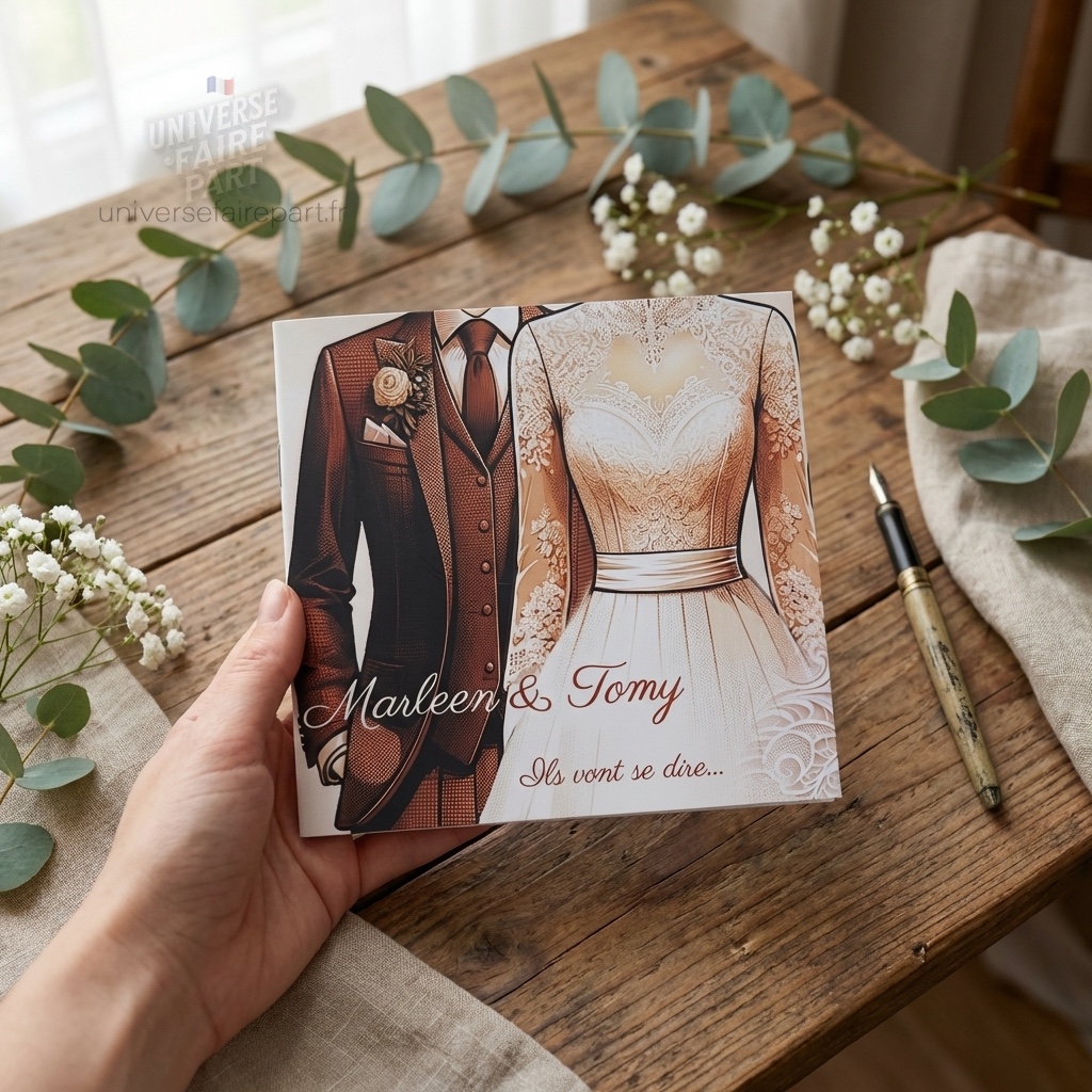 N°222 – Faire-part  Élégance d&rsquo;Antan Costume Camaïeu de Marron