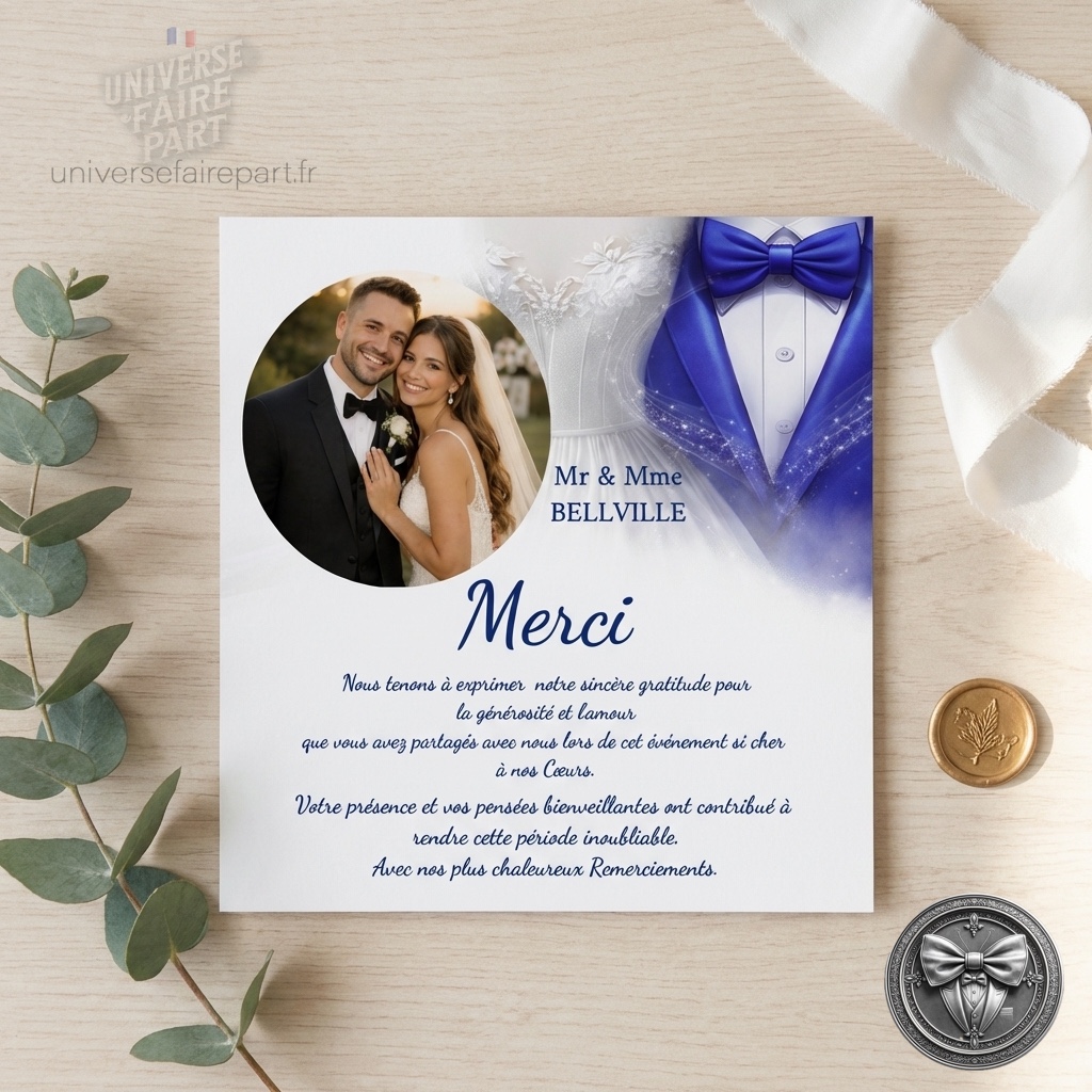 N°219.6 -Carte remerciement Fusion des Cœurs en bleu roi
