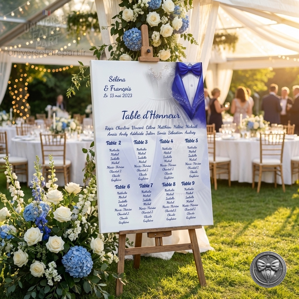 N°219.8 -Plan de table Fusion des Cœurs en bleu roi