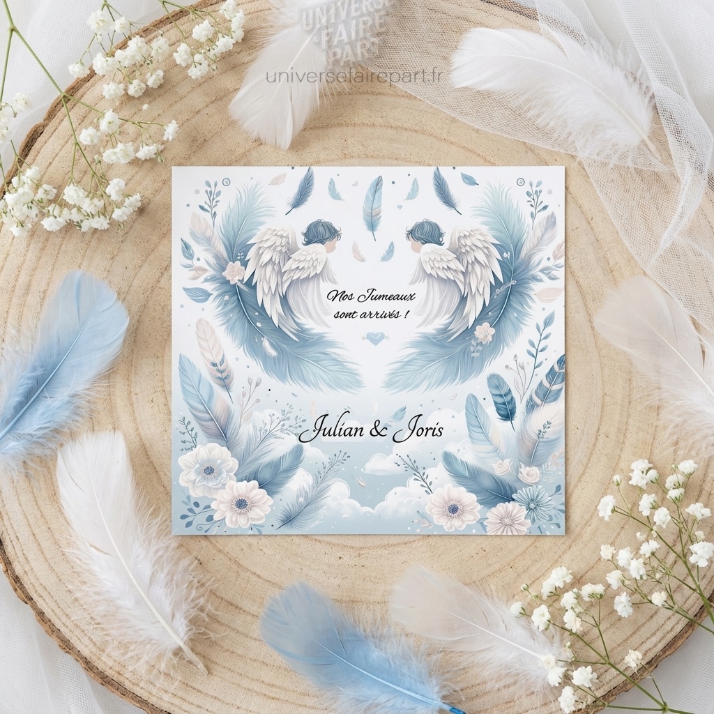 N°59 – Faire-part ange, Naissance de jumeaux Garçons