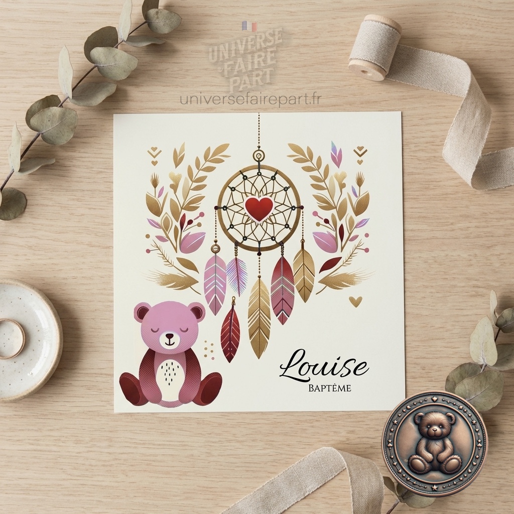 N°543 – Faire-part Doux RĂȘves d’Ourson plumes