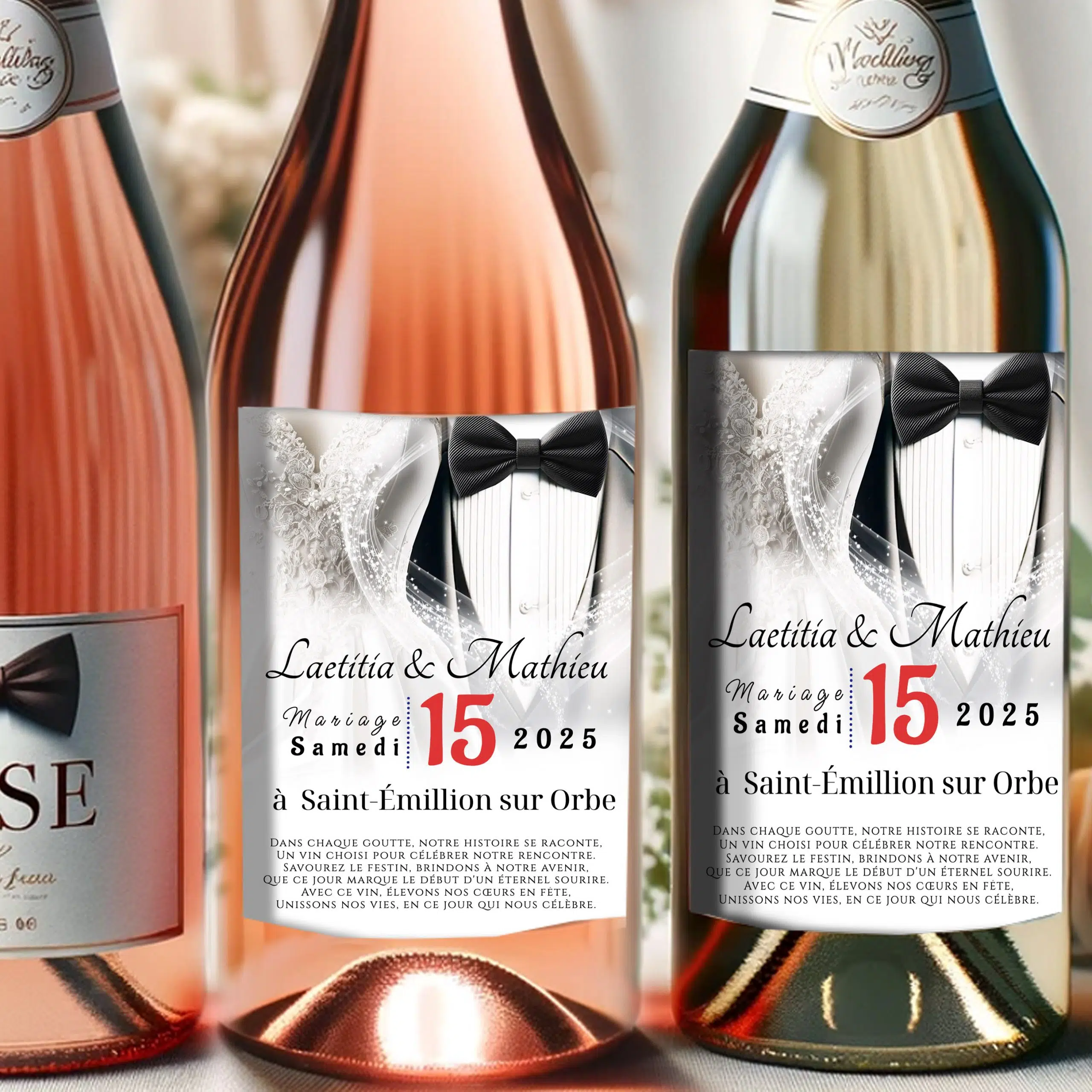 N°104.5- Étiquette bouteille Élégance et Passion en noir et blanc costume