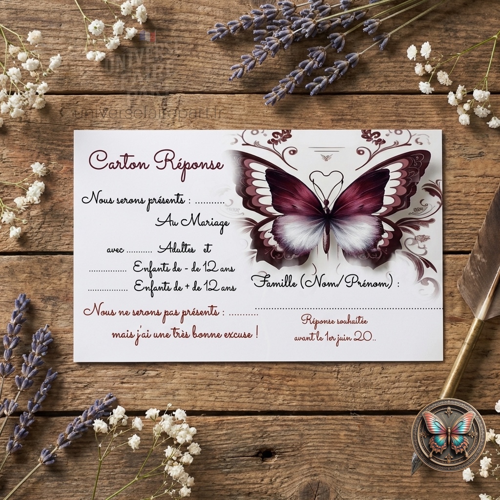 N°267.2- Carton réponse Papillons Union Éternelle Bordeaux